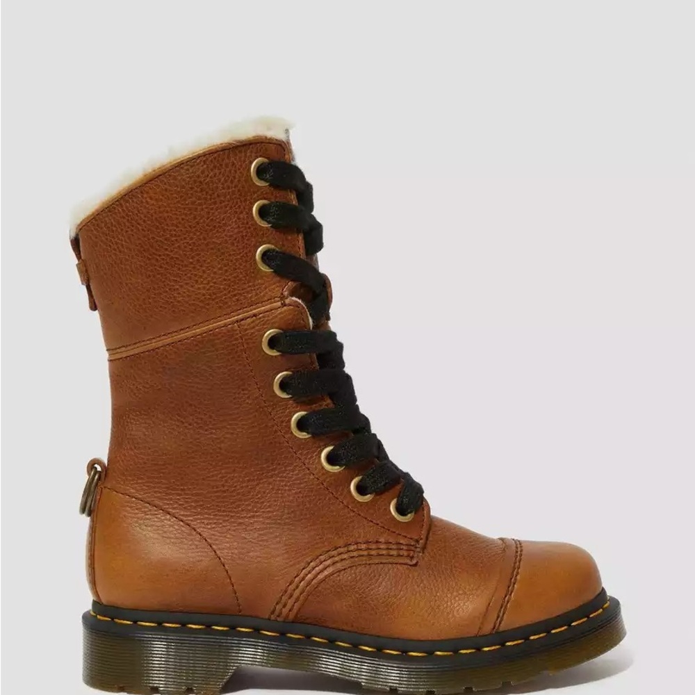 Dr. Martens Fur-Lined Aimilita Grizzly Boots in Tan